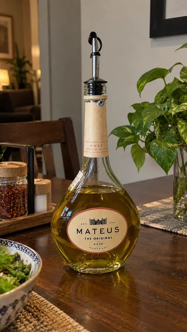 Upcycled_Mateus®_Rosé_Bottle_Oil_Dispenser_|_Reusable_Glass_Oil_Pourer_|_Stainless_Steel_Pourer_|_Made_from_Original_Mateus®_Bottle