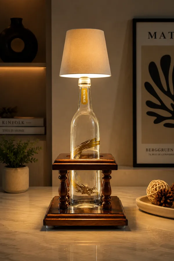 Upcycled_Terchu_Spring_Mineral_Water_Bottle_LED_Table_Lamp_with_Mahogany_Wood_Stand