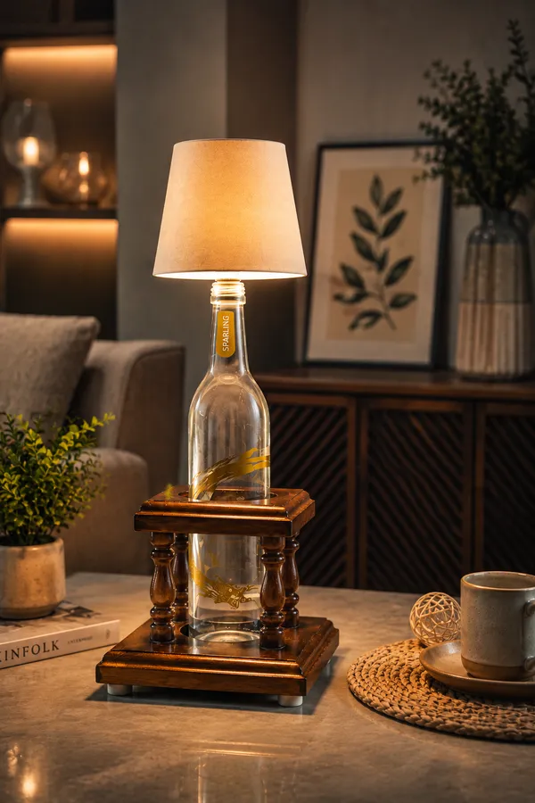 Upcycled_Terchu_Spring_Mineral_Water_Bottle_LED_Table_Lamp_with_Mahogany_Wood_Stand