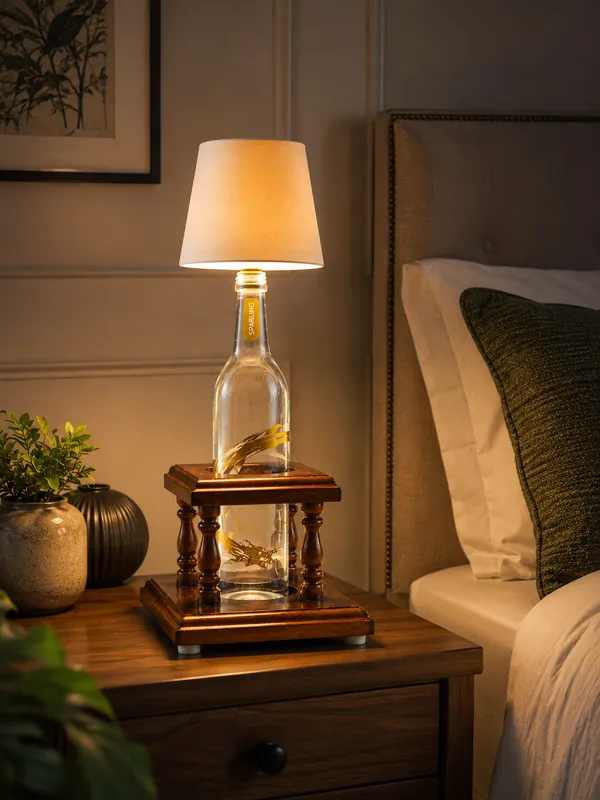 Upcycled_Terchu_Spring_Mineral_Water_Bottle_LED_Table_Lamp_with_Mahogany_Wood_Stand
