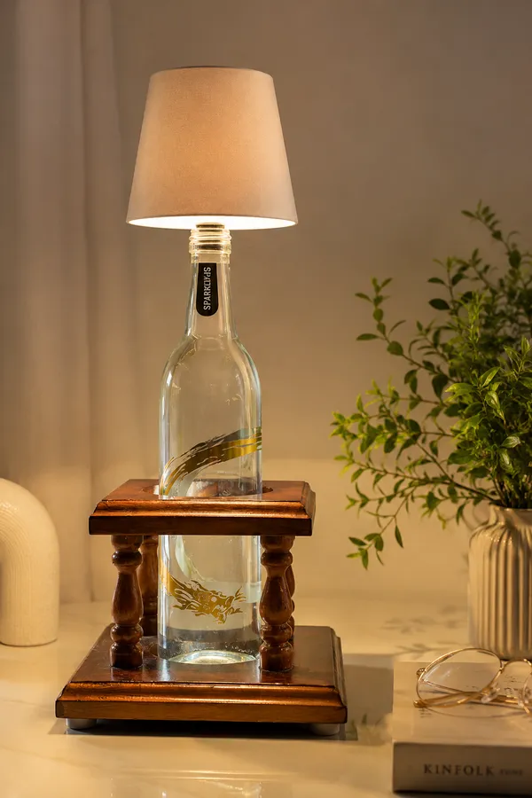 Upcycled_Terchu_Spring_Mineral_Water_Bottle_LED_Table_Lamp_with_Mahogany_Wood_Stand