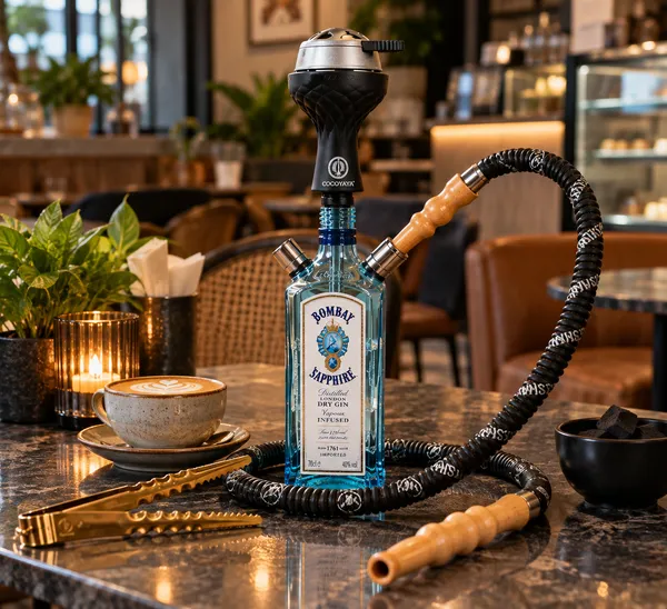 Upcycled_Bombay_Sapphire®_Bottle_Standing_Hookah_|_Complete_Hookah_Set_|_Premium_Accessories_Included_|_Made_from_Original_Bombay_Sapphire®_Gin_Bottle