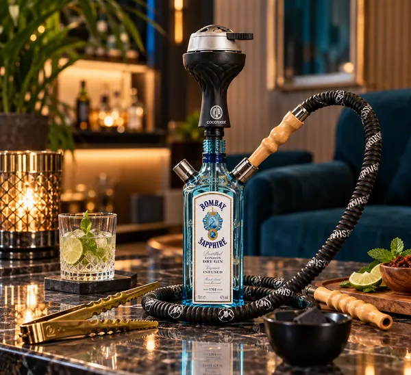 Upcycled_Bombay_Sapphire®_Bottle_Standing_Hookah_|_Complete_Hookah_Set_|_Premium_Accessories_Included_|_Made_from_Original_Bombay_Sapphire®_Gin_Bottle