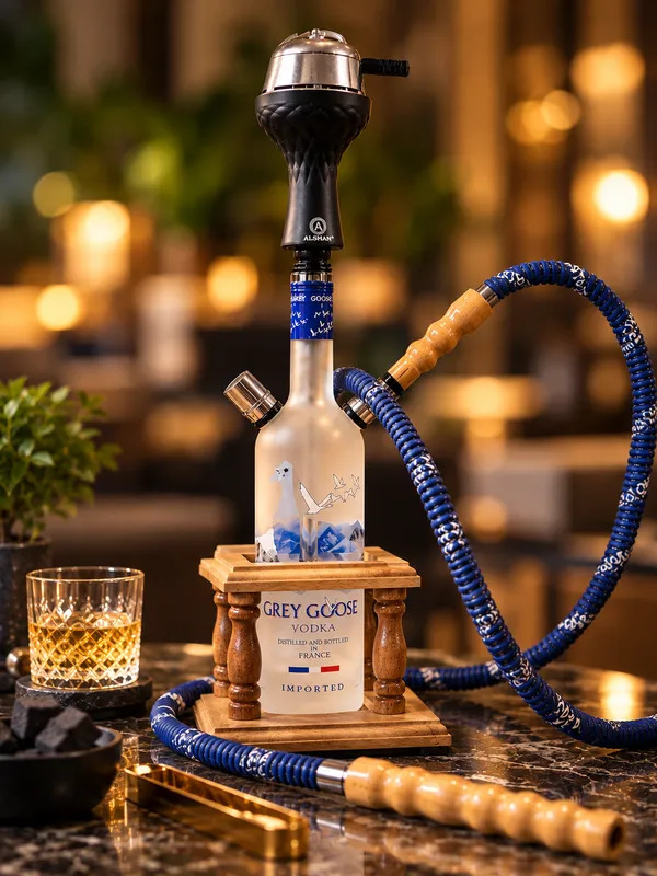 Upcycled_Grey_Goose®_Bottle_Hookah_with_Wooden_Stand_|_Handcrafted_Glass_Hookah_|_Made_from_Original_Grey_Goose®_Bottle