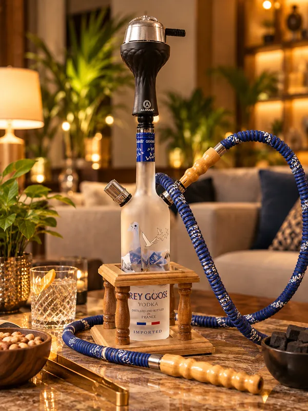 Upcycled_Grey_Goose®_Bottle_Hookah_with_Wooden_Stand_|_Handcrafted_Glass_Hookah_|_Made_from_Original_Grey_Goose®_Bottle