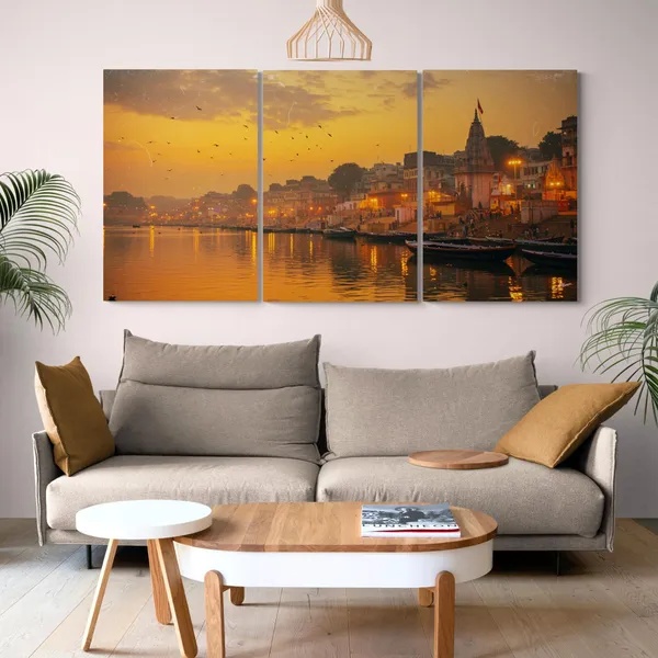 Panel_Big_Size_Varanasi_Ghats_Ganga_Canvas_Painting_For_Home_And_Offices