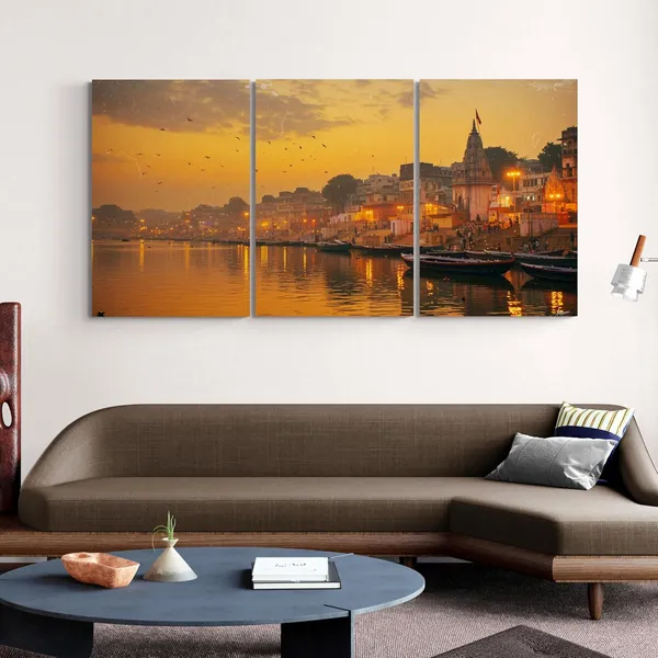 Panel_Big_Size_Varanasi_Ghats_Ganga_Canvas_Painting_For_Home_And_Offices