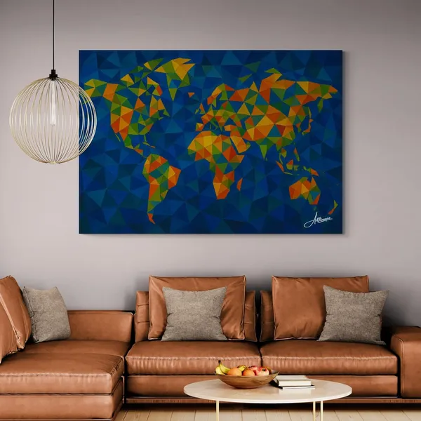 World_Map_Decor_Framed_Inches_Continents_Canvas_Painting_For_Home_And_Offices