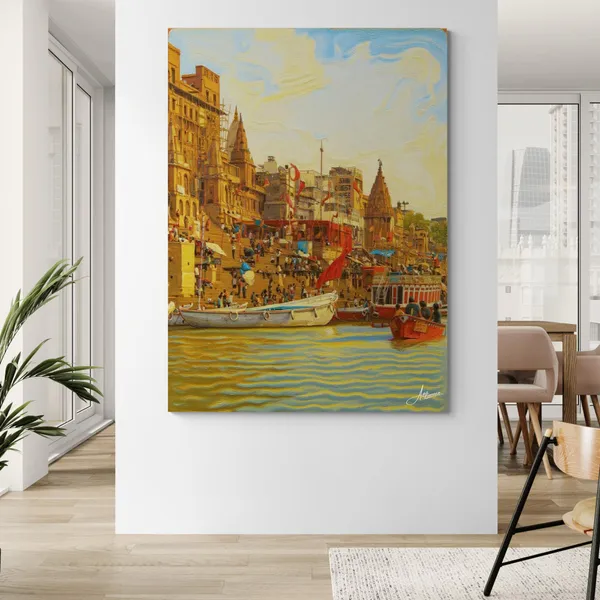 Banaras_Ghat_Kashi_Varanasi_Warm_Tone_Canvas_Painting_For_Home_And_Offices
