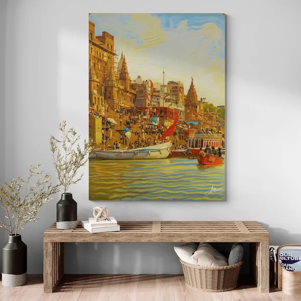 Banaras_Ghat_Kashi_Varanasi_Warm_Tone_Canvas_Painting_For_Home_And_Offices