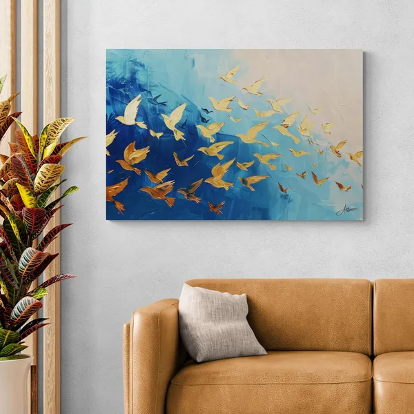Golden_Birds_Blue_Sky_Modern_Abstract_Canvas_Painting_For_Home_And_Offices