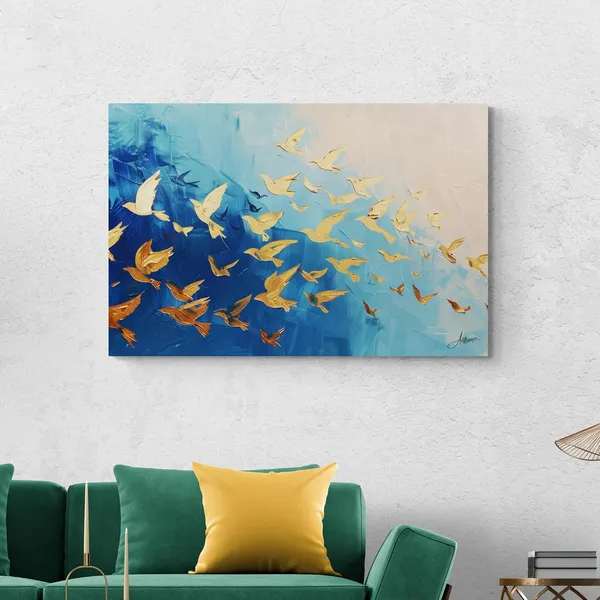 Golden_Birds_Blue_Sky_Modern_Abstract_Canvas_Painting_For_Home_And_Offices
