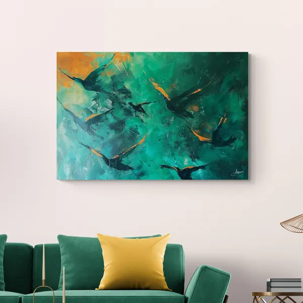 Teal_Flight_Modern_Abstract_Birds_Art_Canvas_Painting_For_Home_And_Offices