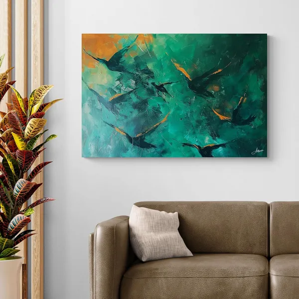 Teal_Flight_Modern_Abstract_Birds_Art_Canvas_Painting_For_Home_And_Offices