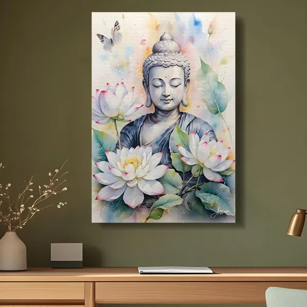 Buddha_Buddhism_Floral_Decor_Religious_Canvas_Painting_For_Home_And_Offices