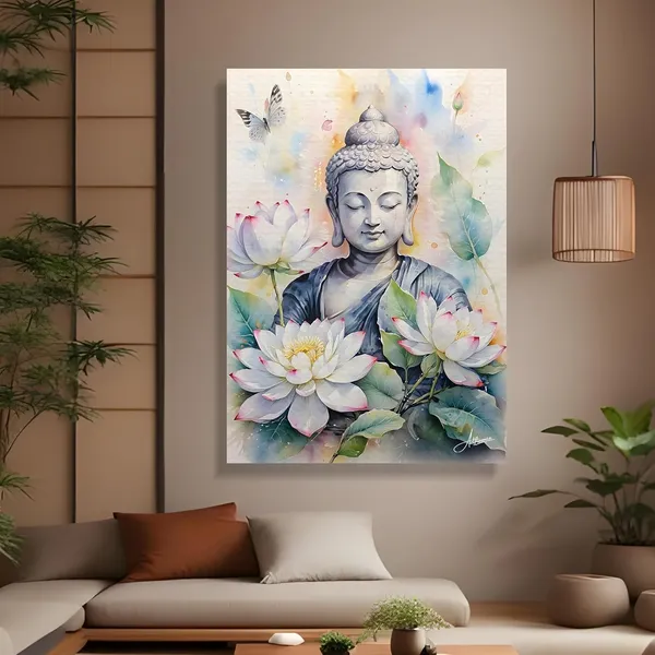 Buddha_Buddhism_Floral_Decor_Religious_Canvas_Painting_For_Home_And_Offices