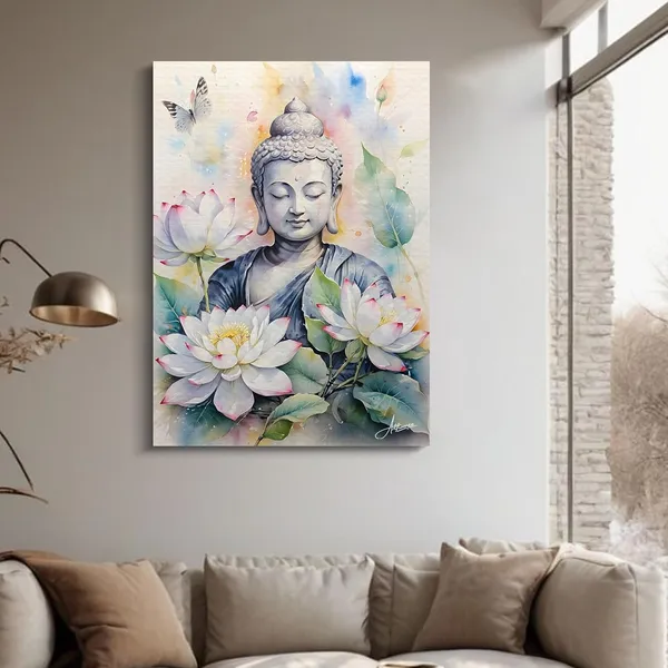 Buddha_Buddhism_Floral_Decor_Religious_Canvas_Painting_For_Home_And_Offices