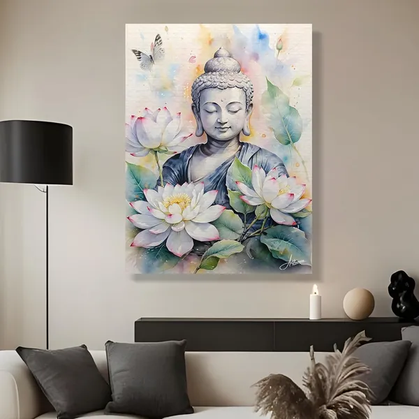 Buddha_Buddhism_Floral_Decor_Religious_Canvas_Painting_For_Home_And_Offices