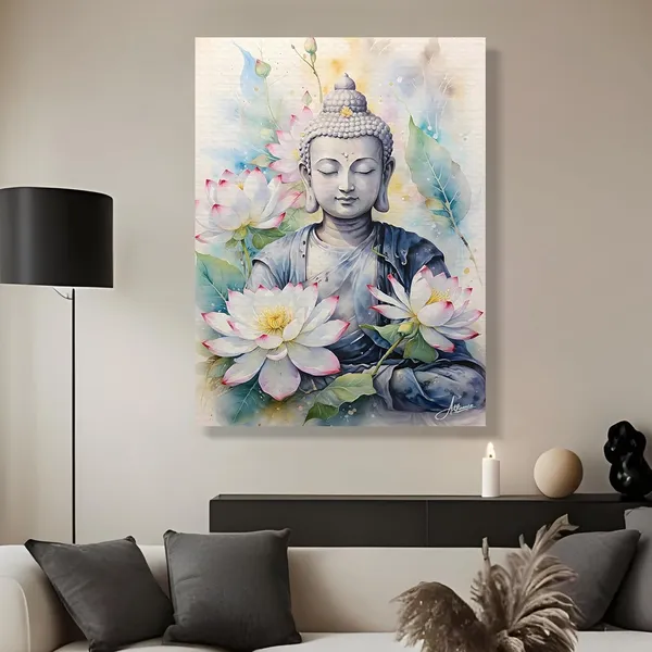 Buddha_Buddhism_Floral_Decor_Religious_Canvas_Painting_For_Home_And_Offices