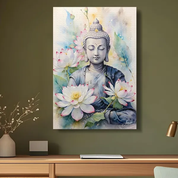 Buddha_Buddhism_Floral_Decor_Religious_Canvas_Painting_For_Home_And_Offices