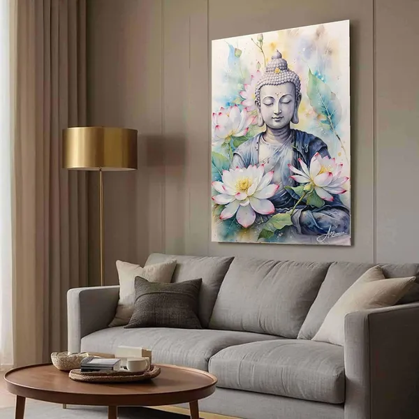 Buddha_Buddhism_Floral_Decor_Religious_Canvas_Painting_For_Home_And_Offices