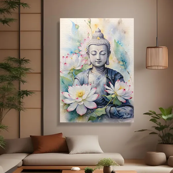 Buddha_Buddhism_Floral_Decor_Religious_Canvas_Painting_For_Home_And_Offices
