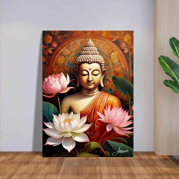 Buddha_Buddhism_Floral_Decor_Religious_Canvas_Painting_For_Home_And_Offices