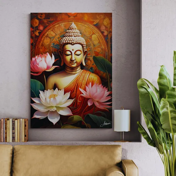 Buddha_Buddhism_Floral_Decor_Religious_Canvas_Painting_For_Home_And_Offices