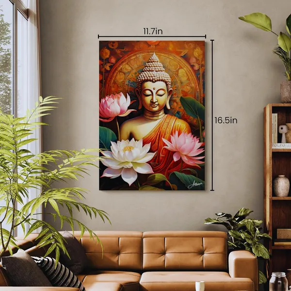 Buddha_Buddhism_Floral_Decor_Religious_Canvas_Painting_For_Home_And_Offices