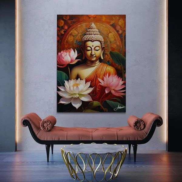 Buddha_Buddhism_Floral_Decor_Religious_Canvas_Painting_For_Home_And_Offices