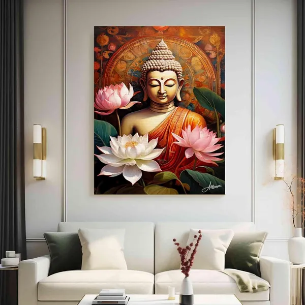 Buddha_Buddhism_Floral_Decor_Religious_Canvas_Painting_For_Home_And_Offices