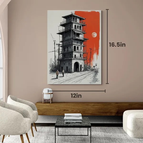 Monochromatic_Illustration_Architectural_Cafes_Fade_Resistant_Canvas_Painting_For_Home_And_Offices