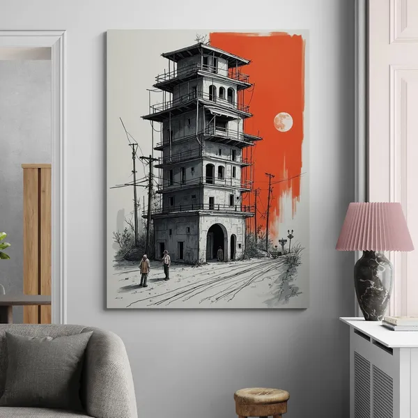 Monochromatic_Illustration_Architectural_Cafes_Fade_Resistant_Canvas_Painting_For_Home_And_Offices