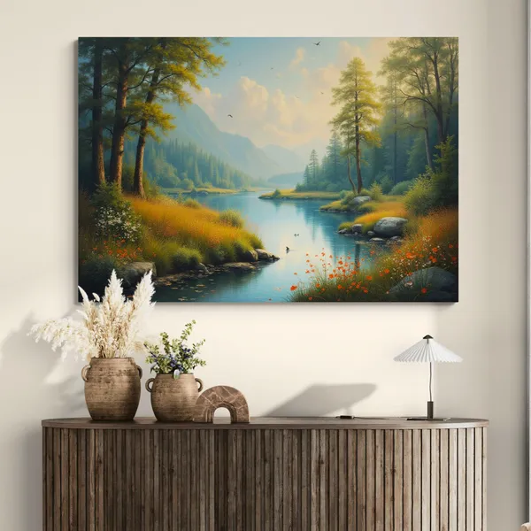 Nature_Landscape_Calm_River_Art_Eclectic_Canvas_Painting_For_Home_And_Offices