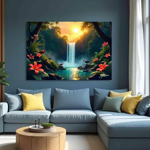 Scenery_Nature_Waterfall_Landscape_Peaceful_Fade_Resistant_Canvas_Painting_For_Home_And_Offices