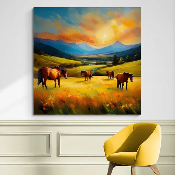 Horses_Vastu_Mountain_Landscape_View_380_Canvas_Painting_For_Home_And_Offices