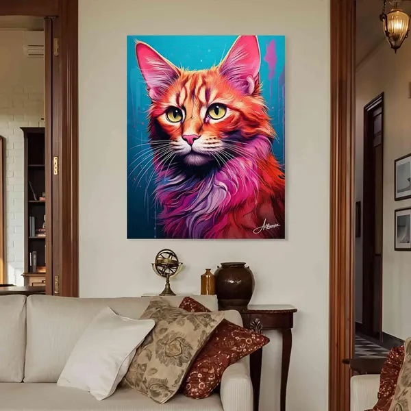 Colourful_Cat_Abstract_Decor_Mounts_Cafes_Canvas_Painting_For_Home_And_Offices