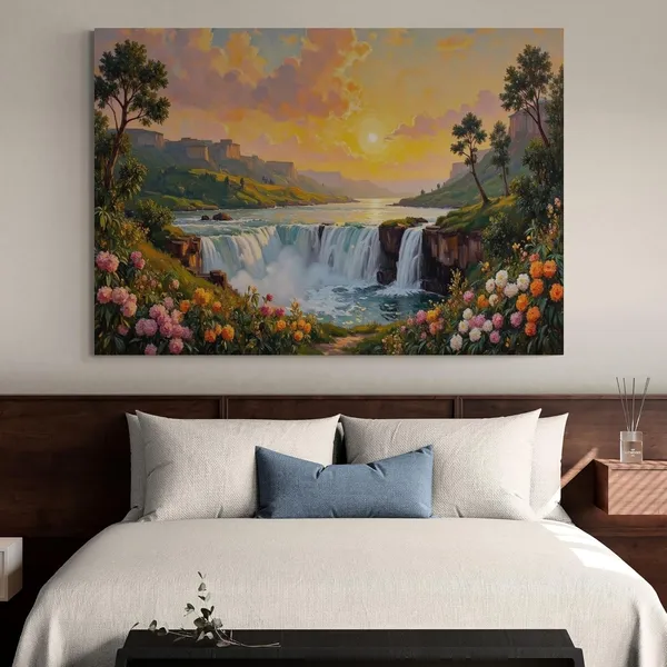 Waterfall_Vastu_Nature_Landscape_Scenery_Art_Canvas_Painting_For_Home_And_Offices