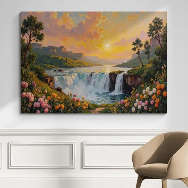 Waterfall_Vastu_Nature_Landscape_Scenery_Art_Canvas_Painting_For_Home_And_Offices