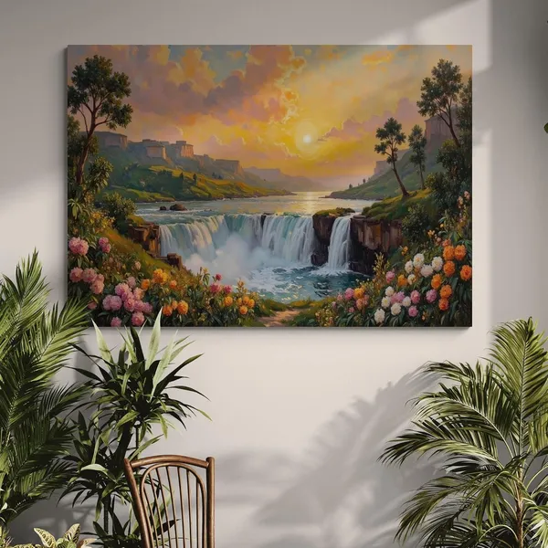 Waterfall_Vastu_Nature_Landscape_Scenery_Art_Canvas_Painting_For_Home_And_Offices