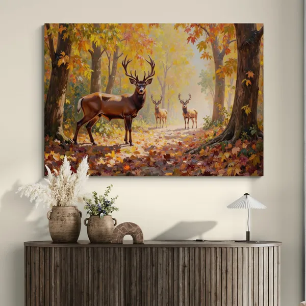 Deer_Animal_Landscape_Art_Eclectic_Forest_Canvas_Painting_For_Home_And_Offices