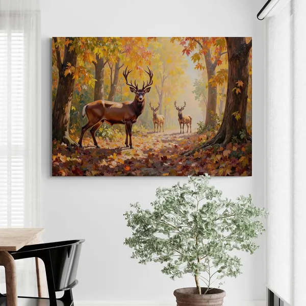 Deer_Animal_Landscape_Art_Eclectic_Forest_Canvas_Painting_For_Home_And_Offices