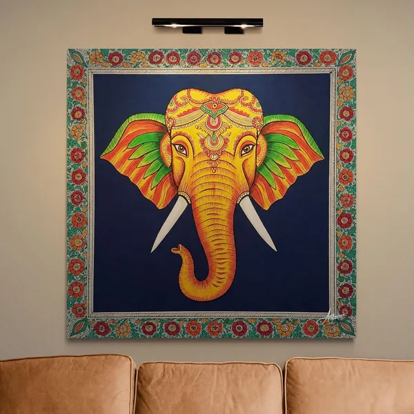 Vastu_Elephant_Mithila_Floral_Indian_Kalamkari_Canvas_Painting_For_Home_And_Offices