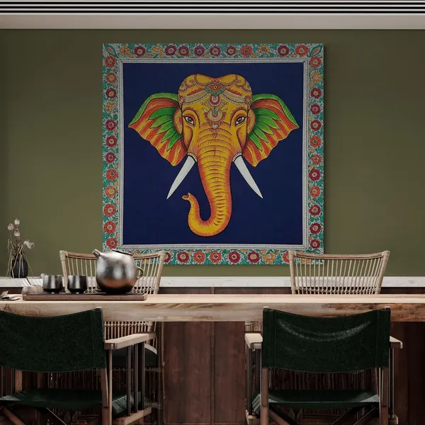 Vastu_Elephant_Mithila_Floral_Indian_Kalamkari_Canvas_Painting_For_Home_And_Offices