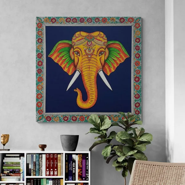 Vastu_Elephant_Mithila_Floral_Indian_Kalamkari_Canvas_Painting_For_Home_And_Offices