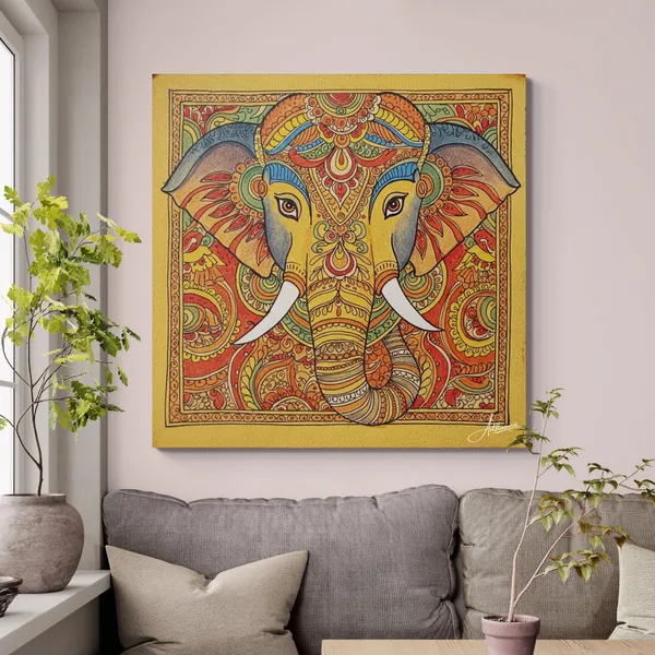 Vastu_Elephant_Mithila_Indian_Kalamkari_Canvas_Painting_For_Home_And_Offices