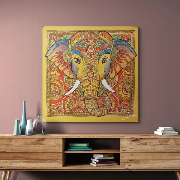 Vastu_Elephant_Mithila_Indian_Kalamkari_Canvas_Painting_For_Home_And_Offices