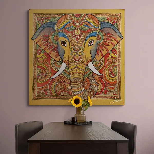 Vastu_Elephant_Mithila_Indian_Kalamkari_Canvas_Painting_For_Home_And_Offices