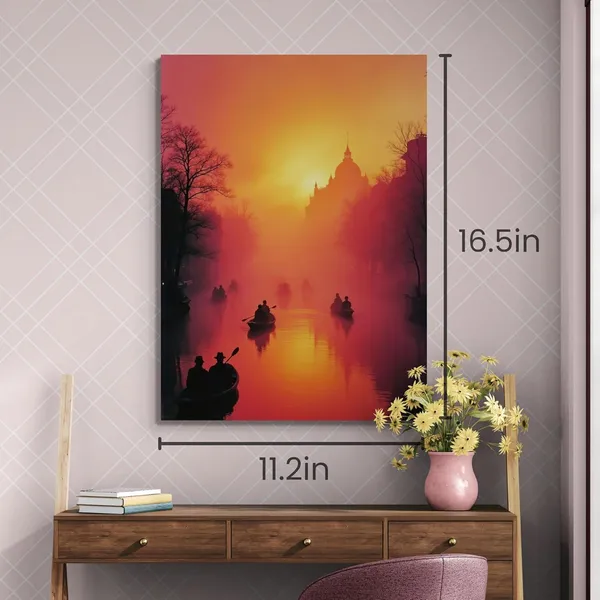 Sunset_Nature_Landscape_Foggy_River_Boats_Canvas_Painting_For_Home_And_Offices