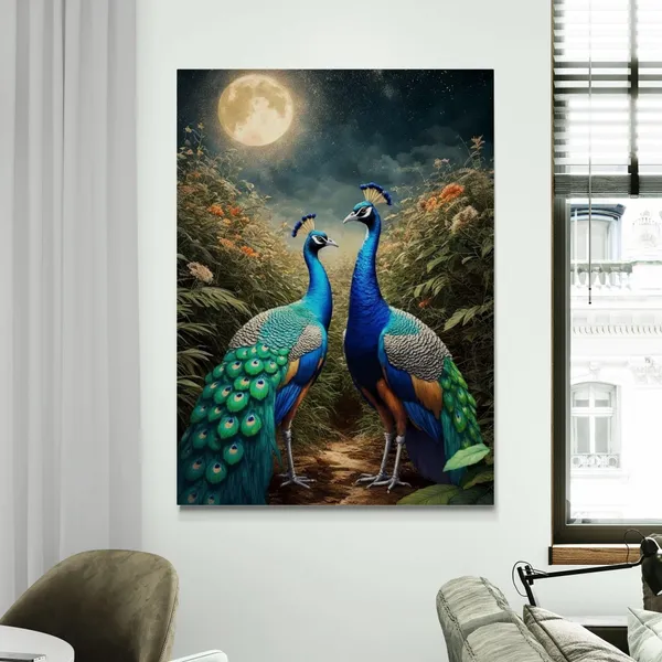 Standing_Peacock_Vastu_Nature_Floral_Background_Canvas_Painting_For_Home_And_Offices